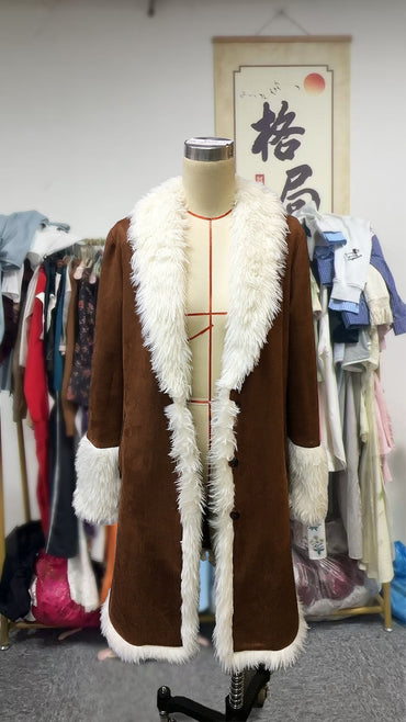 European And American Cowboy Style Western Retro Trench Coat Plush Autumn And Winter Fashion Warm Coat