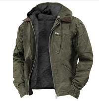 Winter Hooded Coat With Pockets Fashion Warm Fleece Zip-up Jacket Casual Outwear Men's Clothing