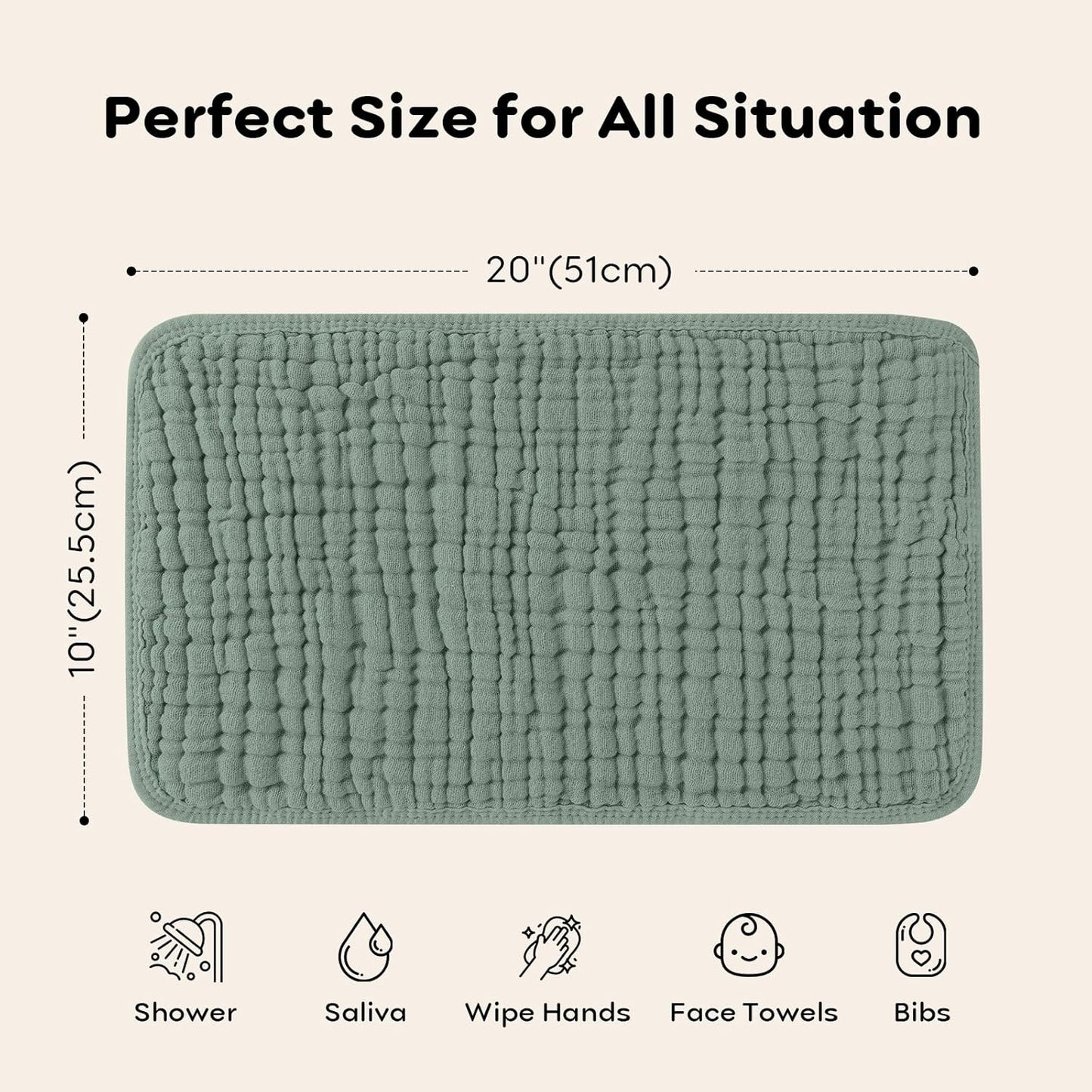 Muslin Burp Cloths, Cotton, Large 25x50cm, Extra Soft & Absorbent, 6-Pack Baby Burping Cloth For Boys & Girls  9 Color Options