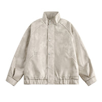 Solid Color Leather Clothing With Stand Collar Coat For Men Spring And Autumn