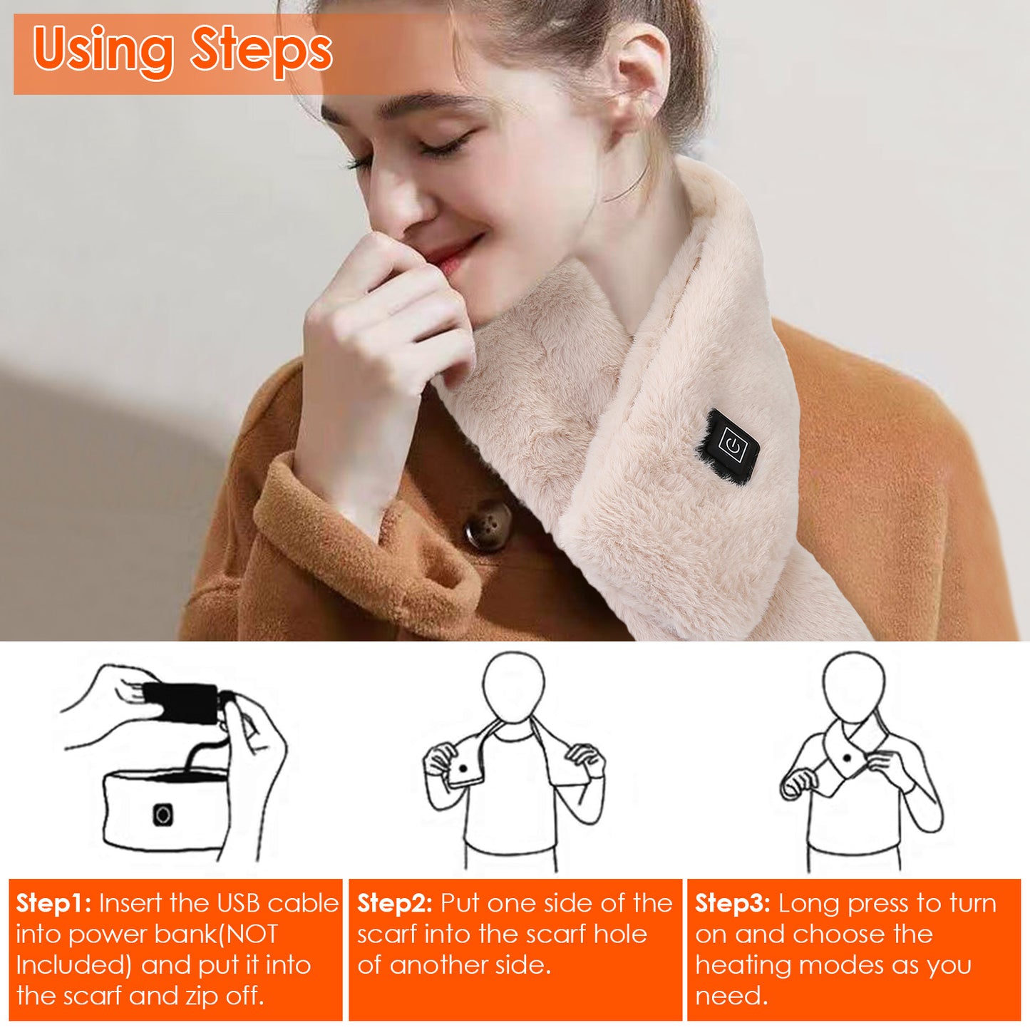 Electric Heated Scarf USB Heating Neck Wrap Unisex Winter Heated Neck Shawl Soft Warm Scarves With 3 Heating Modes