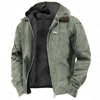 Winter Hooded Coat With Pockets Fashion Warm Fleece Zip-up Jacket Casual Outwear Men's Clothing